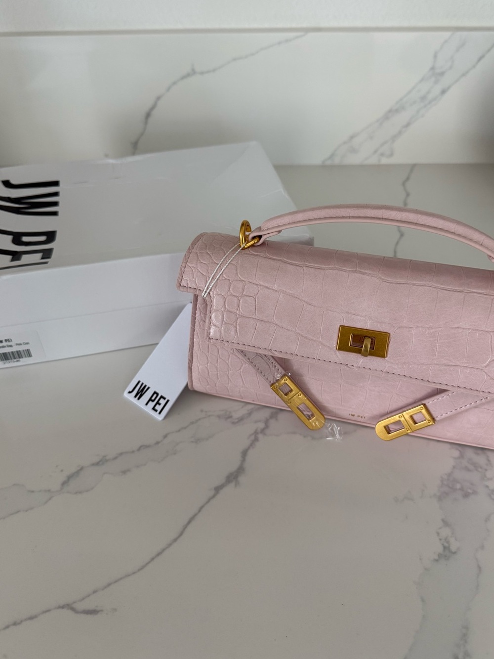 JW PEI Brand New Noor Top Handle Bag Pink Croc-Embossed 🩷